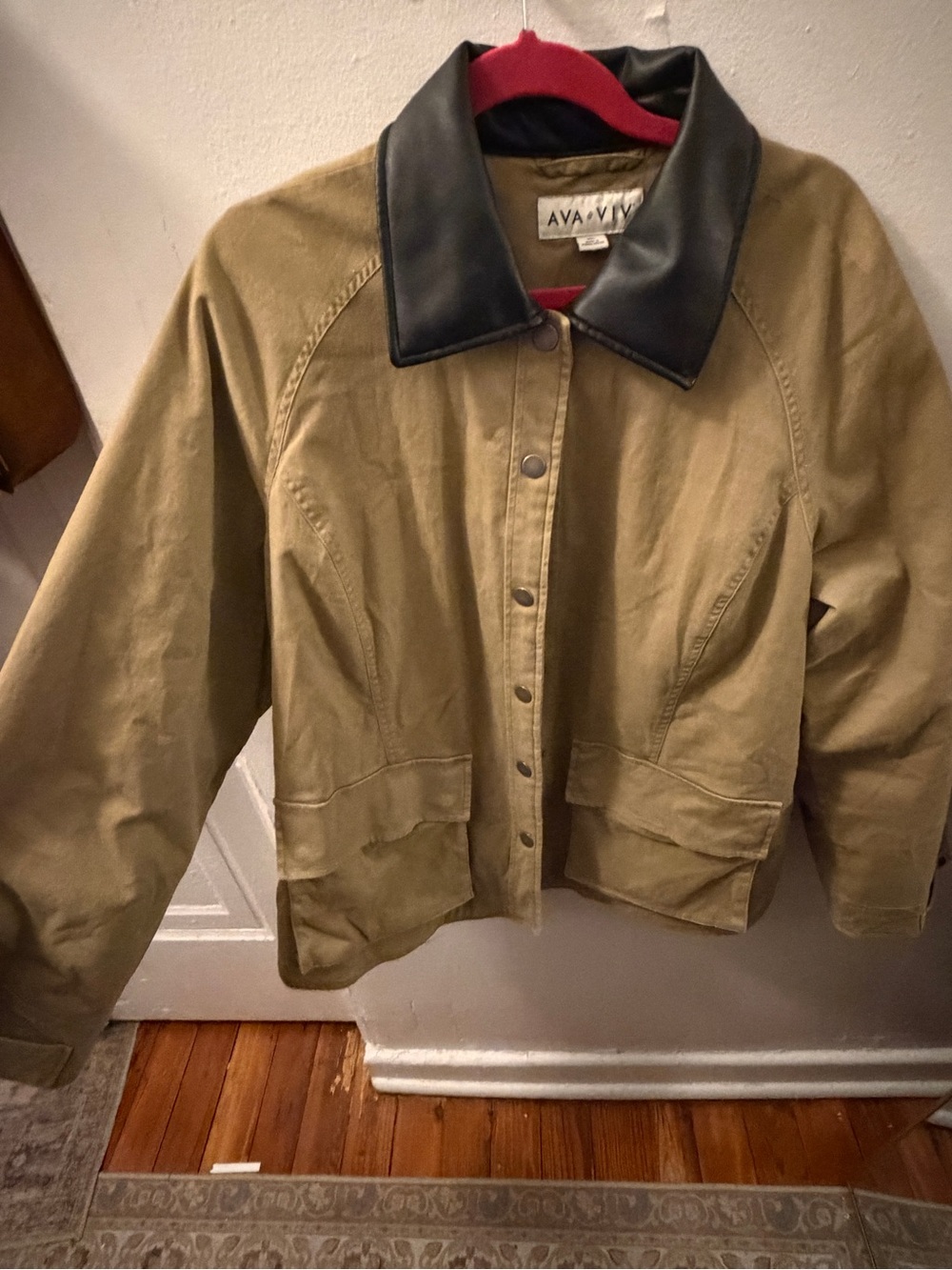 Ava & Viv Khaki Utility Jacket Faux Leather Collar Plus Size XXL